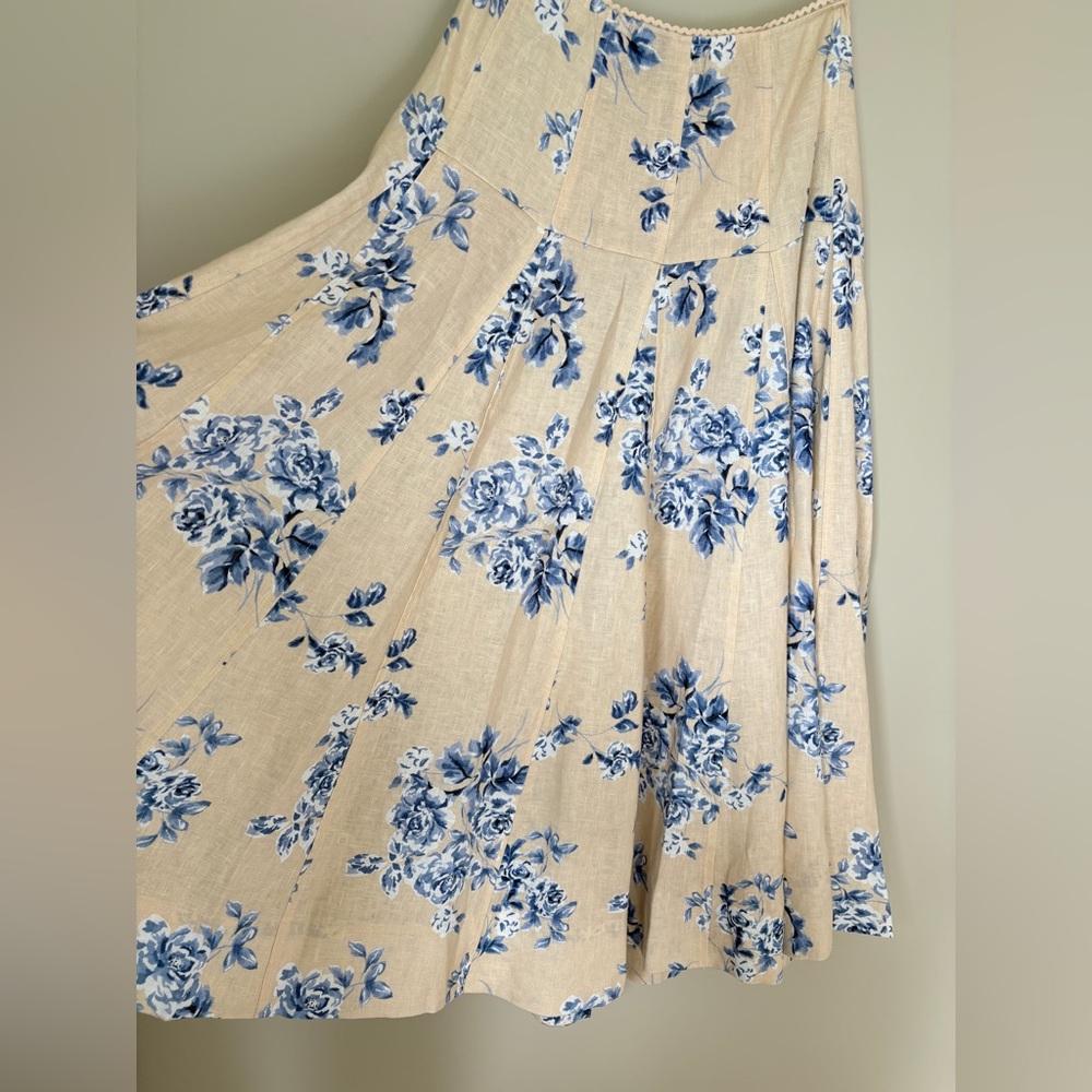 NEW Reformation Anatolia Linen Corset Two Piece Hugo Beige Blue Floral US 2 UK 6 - Picture 11 of 16
